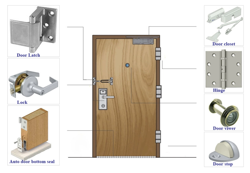 Stained Wood Veneer Fire Rated Doors with Glass Window